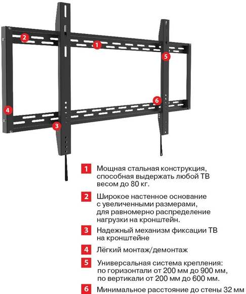 Кронштейн для телевизора Arm Media PT-100, 55-100", настенный, фиксированный,  черный  [10230]