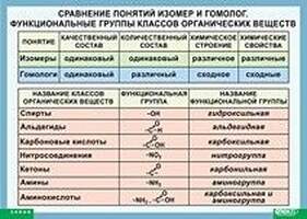 Таблица Сравнение понятий изомер и гомолог 1000*1400 винил