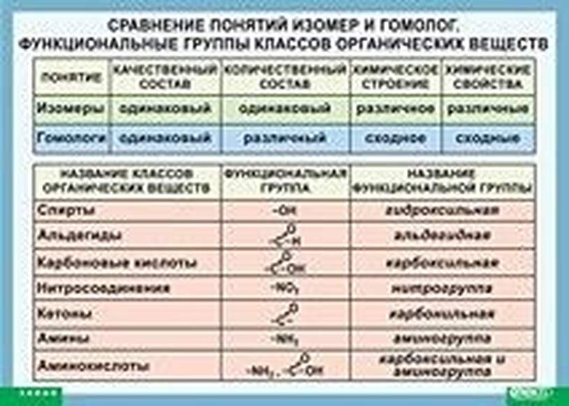 Таблица Сравнение понятий изомер и гомолог 1000*1400 винил