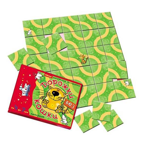 Игра Дорожки без кошки (В комплекте: 2 карточки с кошкой, 2 – с сыром, 4 – с мышками, 56 карточек с 