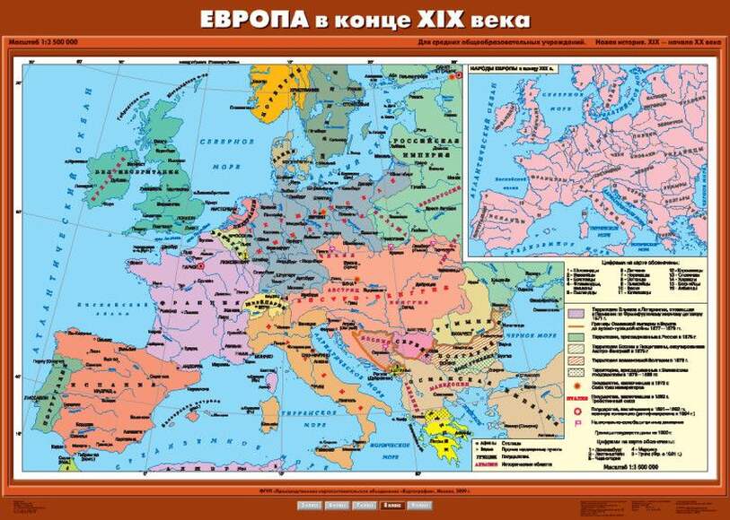 Карта Европа в конце XIX века 100х140