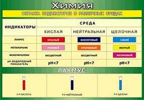 Таблица Окраска индикаторов в различных средах 1000*1400 винил