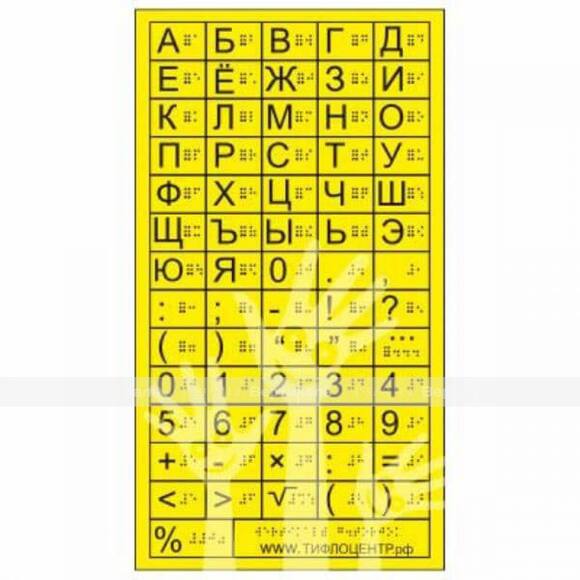Таблица для изучения шрифта Брайля 350х220 мм