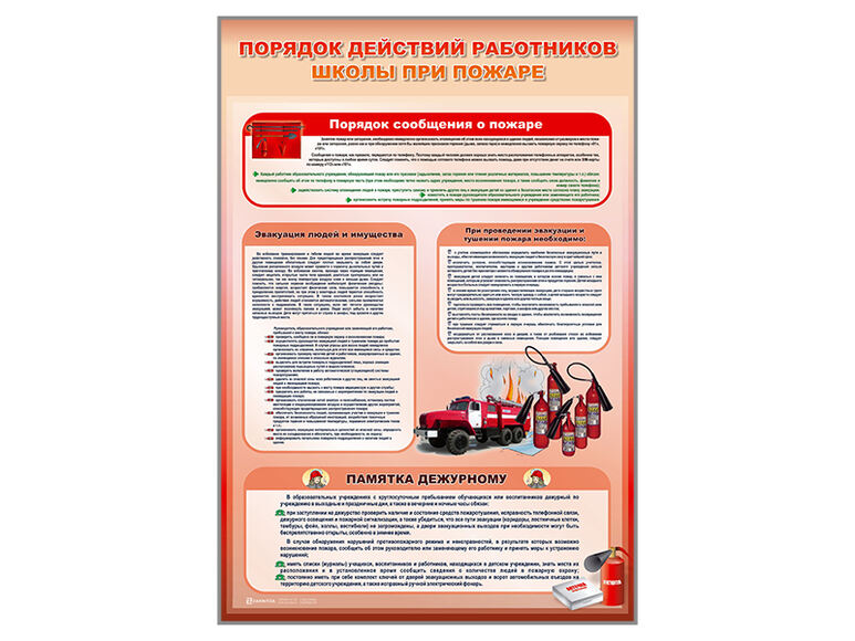 Стенд «Порядок действий работников школы при пожаре»