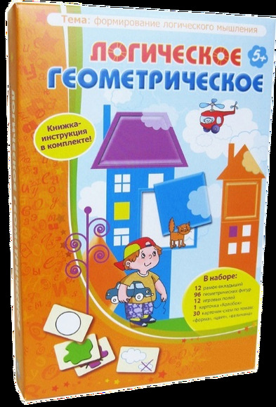 Игра Логическое Геометрическое (В комплекте: 12 двухсторонних рамок-вкладышей, 96 геометрических фиг