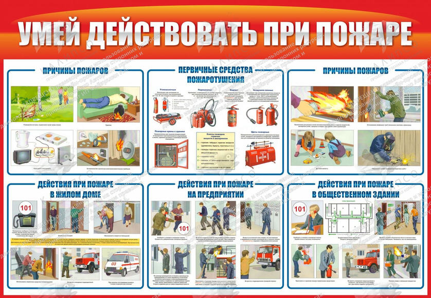 Стенд "Умей действовать при пожаре" (1,3х0,9 м, Люкс)