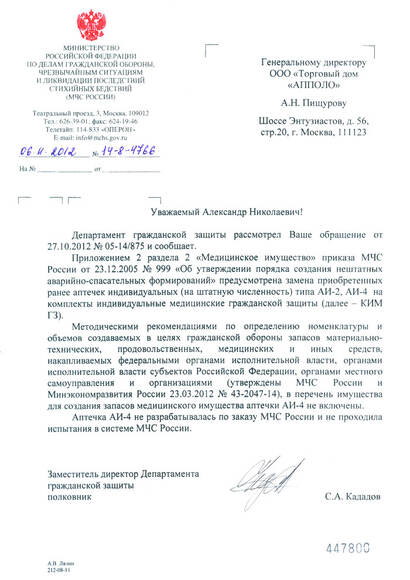 КИМГЗ по приказу МЧС РФ №633 с изм. От 23.01.2014 / АППОЛО