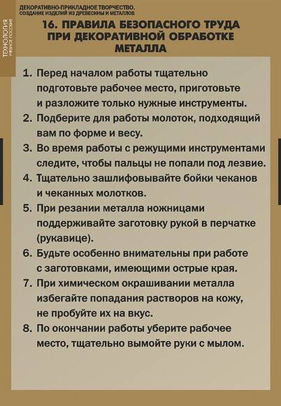 Комплект таблиц "Декоративно-прикладное творчество. Создание изделий из древесины и металлов", 6 таб