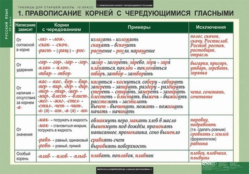 Таблицы Таблицы для старшей школы по русскому языку 10 класс 19 шт